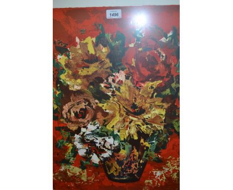 20th Century coloured lithograph, vase of flowers, inscribed ' Epreuve d' Artiste ', together with a lithographic coloured pr