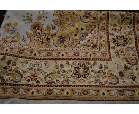 Light blue ground Kashan pattern machine woollen carpet, 2.8m x 2m