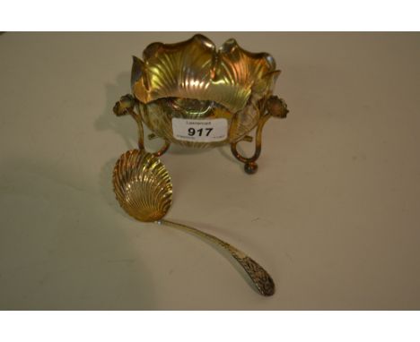 Victorian silver sugar sifter spoon together with a plated sugar basin