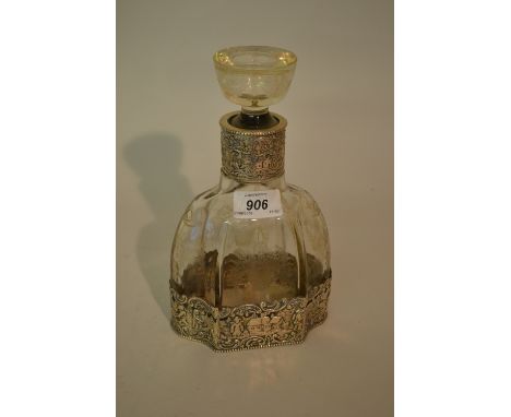 19th Century Dutch etched glass decanter with 800 silver mark