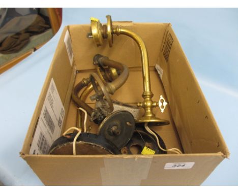 Pair of Victorian gas lamps adapted for electricity, together with another gas lamp