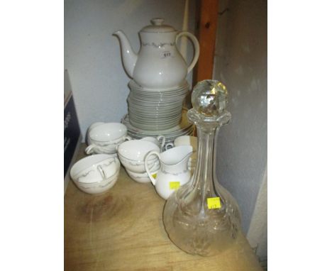 Royal Doulton Coronet pattern tea service, set of eight Limoges porcelain plates and a 19th Century vine etched decanter with