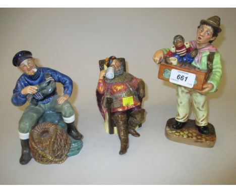 Group of three Royal Doulton figures, ' Organ Grinder ', ' The Foaming Quart ' and ' The Lobster Man '