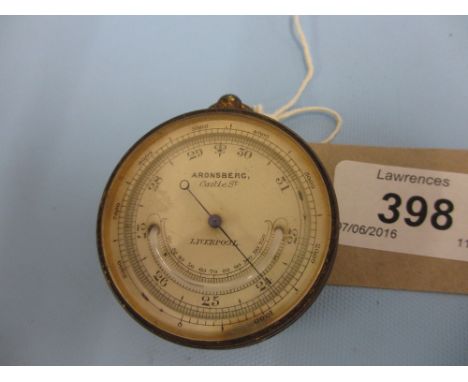 19th Century gilt brass pocket barometer inscribed Aronsberg, Liverpool, inscribed on the reverse Commander Foot RN H.M.S Dap
