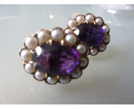 Pair of 9ct gold oval amethyst and cultured pearl screw back earrings