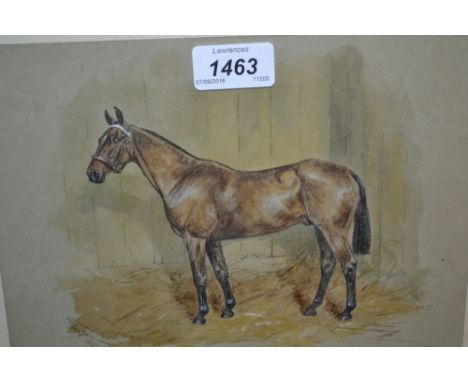 Algernon Thompson, signed watercolour, portrait of a horse in a stable, together with an unframed watercolour of a landscape 
