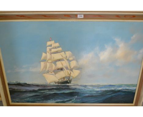 John Ross, large oil on canvas, portrait of the clipper ' Flying Cloud ' running before the wind under full sail, signed, 27i