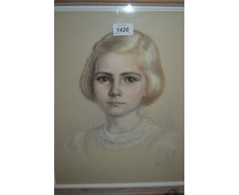 Mid 20th Century pastel drawing, portrait study of a young girl, indistinctly signed and dated 1951, 13ins x 16ins