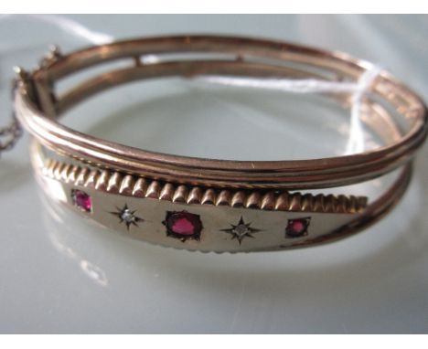 Edwardian gold, ruby and diamond set bangle