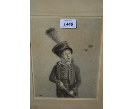 Attributed to John Laporte, well executed pencil drawing, portrait of a boy in military uniform, monogrammed and dated 1806, 
