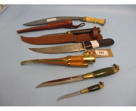 Tapio Wirkkala dagger with leather scabbard, together with another Finnish dagger with scabbard, another unmarked dagger and 