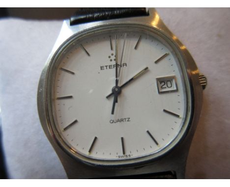 Gentleman's Eterna ultra slim stainless steel wristwatch with calendar and sweep second hand
