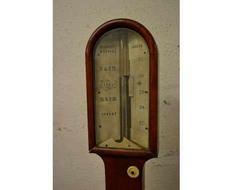 19th Century mahogany cased stick barometer by Negretti and Zambra with silvered dials