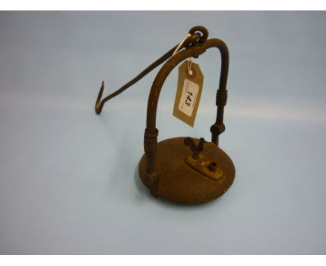 Late 18th / early 19th Century French hanging smoking / oil lamp with swing arm and cockerel finial