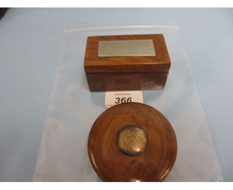 Rectangular oak snuff box with inscription ' Ye'r Always Welcome to a Pinch but do not Snuff the Whole ' with hinged cover an