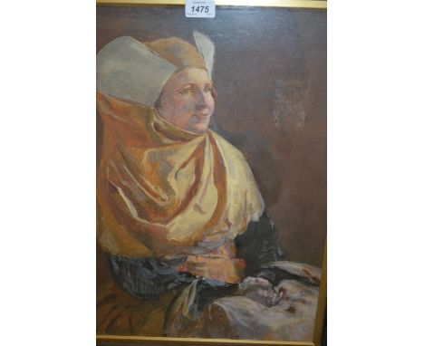 E.C. MacMillan, 1920's oil on canvas, half length portrait of James Horsburgh, with family crest to right, housed in a moulde
