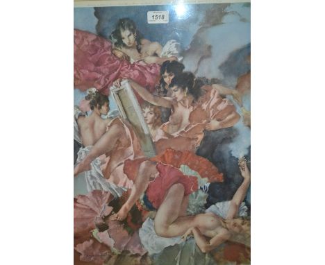 Sir William Russell Flint, signed coloured print ' A Question of Attribution ', Fine Art Trade Guild stamp to the lower left,