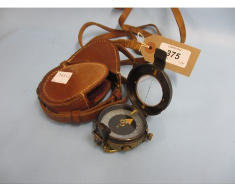 World War I leather cased black japanned field compass bearing war office arrow mark