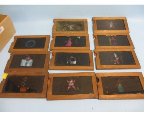 Group of eleven 19th Century handpainted magic lantern slides