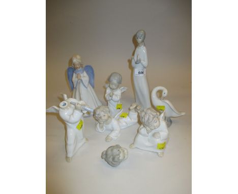 Group of seven various Lladro and other Spanish figures of angels etc (one a/f)