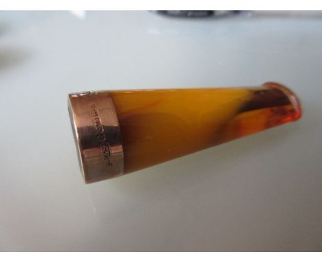 9ct Gold mounted amber cigar holder retailed by Army and Navy, in original case