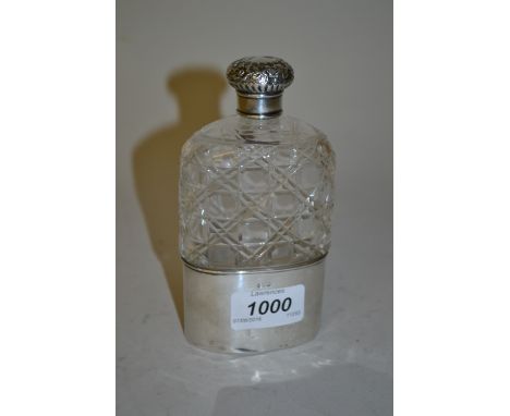 Silver mounted cut glass hip flask