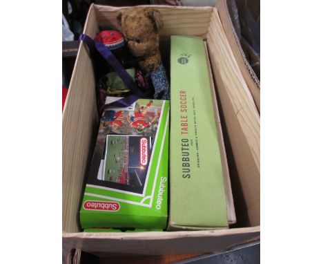 Quantity of various boxed Subbuteo games and a quantity of other dolls and a bear