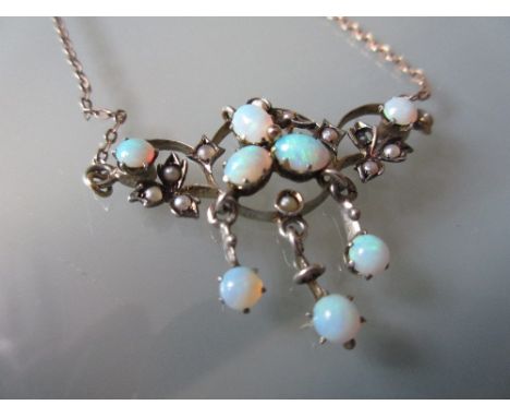 Edwardian opal set pendant necklace
