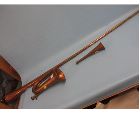 Copper bugle, small hunting horn and a post horn