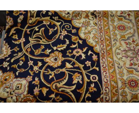 Blue ground Kashan pattern machine woollen carpet, 2.8m x 2m