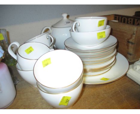 Royal Worcester white and gilt edged six place tea service complete with teapot, sugar bowl, cream jug and cake plate