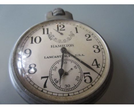 World War II Hamilton U.S. Navy model 22 chronometer pocket watch, the enamel dial with Arabic numerals, subsidiary up / down