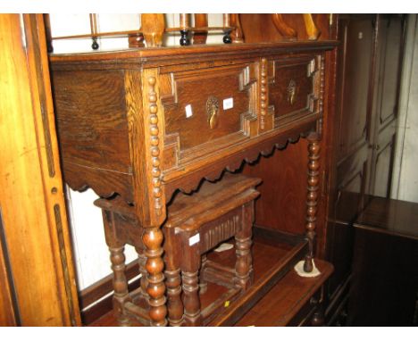 Early 20th Century oak two drawer side table on bobbin turned supports