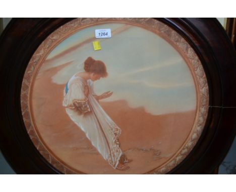 Edwardian circular coloured print, ' Sea Has Its Pearls ', unsigned, 19.5in diameter
