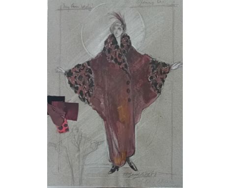 Mixed media Art Deco style style costume sketch, signed.[58x47cm 