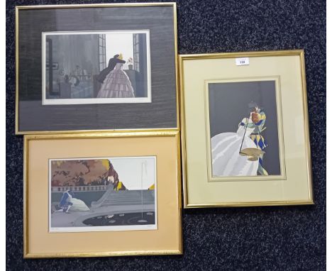 Ettore Tito3 Artworks;Set of 3 lithograph prints titles to include ''Harlequin Kiss'' and ''Le Vie de Boheme''. 