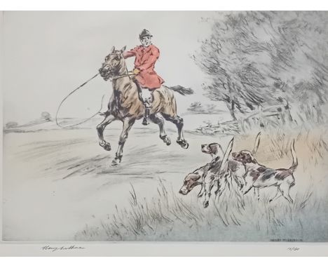 Henry WilkinsonLimited edition coloured etching on paper titled ''Huntsman and Hounds'', signed. Copy 16/150[Frame 50x60cm] 