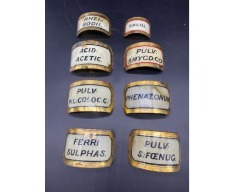 Selection of vintage glass Apothecary Bottle labels 