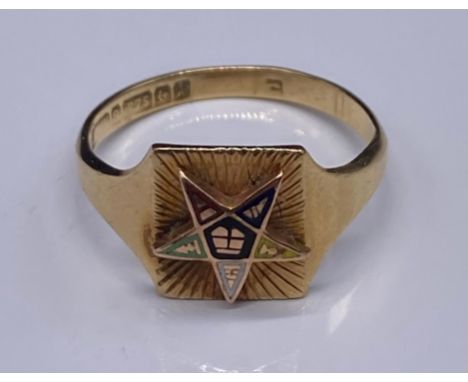 9ct Gents Masonic Ring, weight 2.22g size N. 