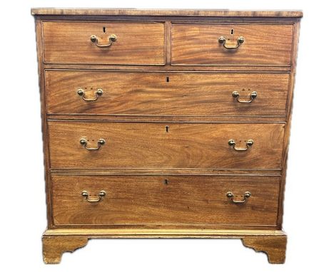 19th Century mahogany chest of drawer, two short drawers over two graduating drawers raised on bracket feet[103x101x53.5cm] 