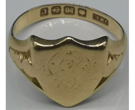 Gold gents ring 18 CT, J.H.W. , size Q[weight: 6,27g] 
