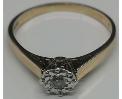 9ct Gold diamond ring size P/R[weight 2.25g] 