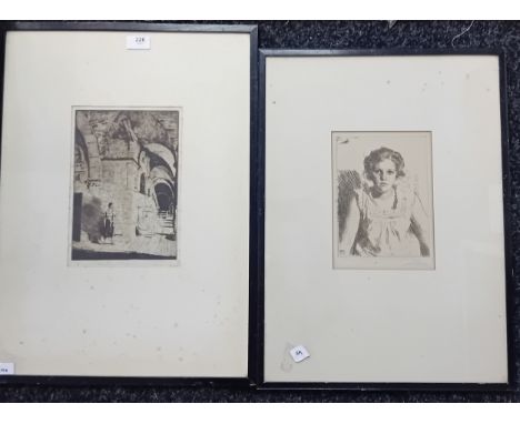 2 Artworks;A.L - Original etching ''Frida'' signed together with an unsigned etching.[Frame 58x43cm] 