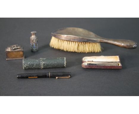 A collection of silver and other items, including a Chinese cloisonne enamel and white metal scent bottle with stopper, a sil