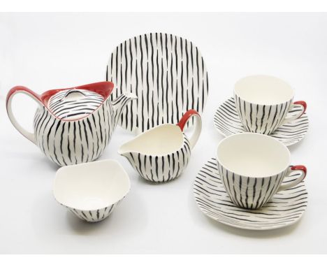 A Midwinter style craft 'Zambesi' pattern tea for two, designed by Jessie Tait