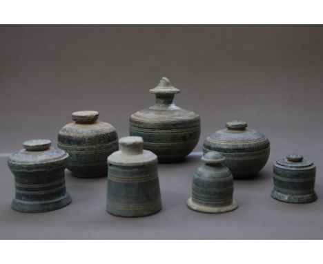 Seven Carved Stone Reliquary Boxes, Gandhara, circa 5th Century, Germany Private Collection. Miniature reliquaries in the for