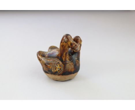 A Thai Sawankhalok Brown-glazed Twin Ducks, 14th-16th Century H:7cm