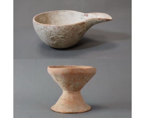 A Pottery Water Ladle and A Pottery Stemcup, Neolithic Period, Stemcup from Phillip Allen Collection L:23.3cm; H:9.1cm; H:8.4