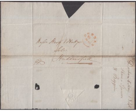 1840 (May 5th) Last Day of Uniform 1d Post: Front of entire with Durham CDS in red, "Paid" & "1" in manuscript, handwritten d