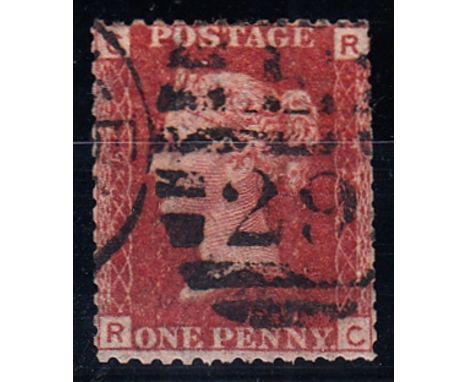 1858-79 1d red, plate 225, R-C, used, some trimmed perfs. Cat £800